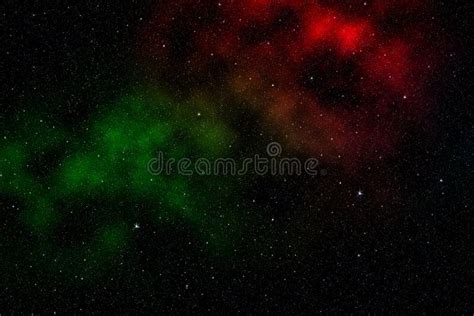 Universe With Bright Green And Red Nebulae And Stars Stock Image