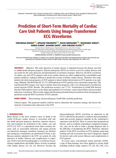 Pdf Prediction Of Short Term Mortality Of Cardiac Care Unit Patients