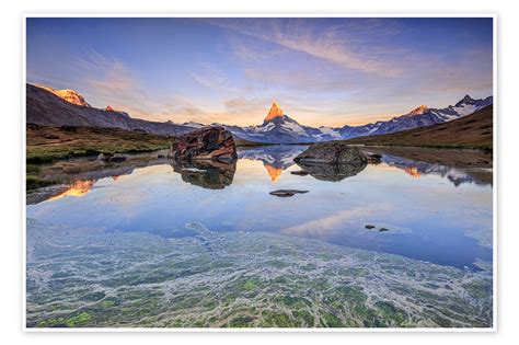 The Matterhorn Is Reflected In The Stellisee Print By Roberto Sysa