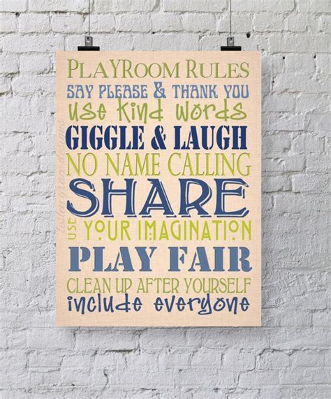 Playroom Rules Typography Art 11x14 8x10 Etsy Playroom Rules