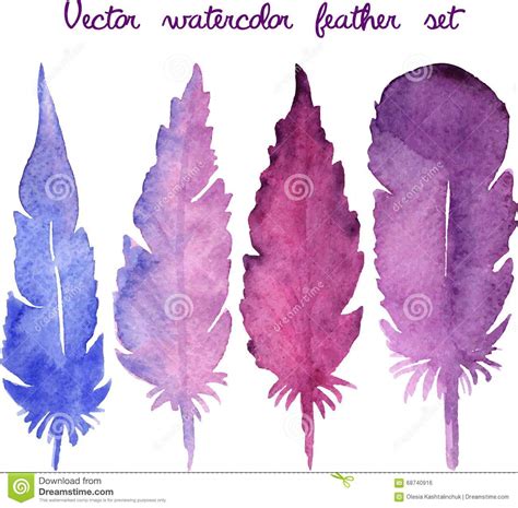 Set Of Vector Watercolor Hand Drawn Feathers Stock Vector