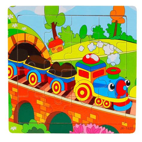 Cartoon Train Puzzle Wooden Kids 16 Piece Jigsaw Toys Education And