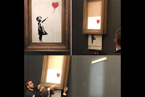 Banksy Shredded Painting Auction Banksy Shocks Art World By Shredding