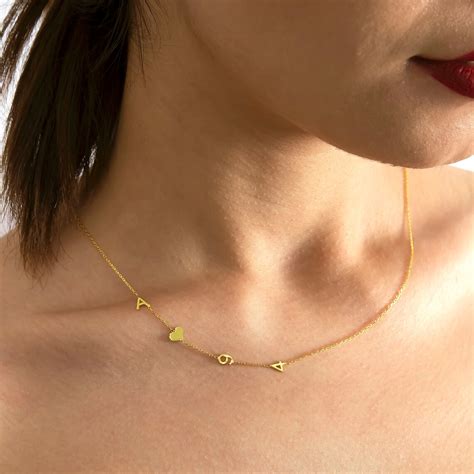 14K Solid Gold Sideways Initial Necklace Mother S Day Etsy