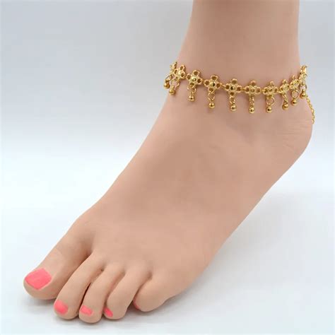 New Designs Charm Anklets Women Vintage Antique Silver Indian Flower Metal Beads Foot Jewelry