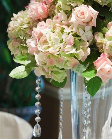 Hydrangea With Anna Roses And Crystals Centerpiece Crystal Centerpieces