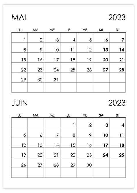 Calendrier Mai Juin 2023 Calendriersu
