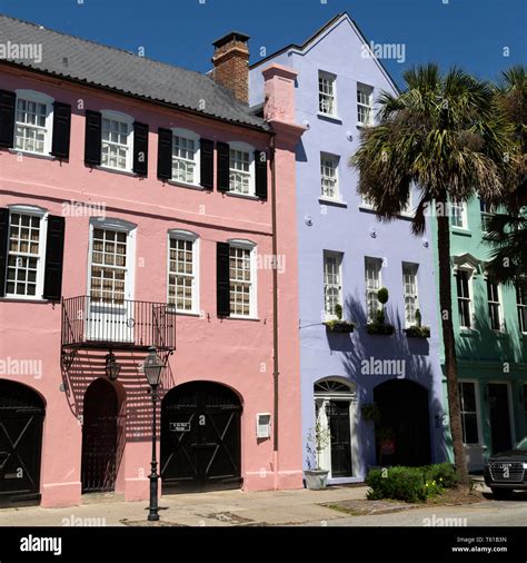 Pastel Facades Of Colonial Buildings In Charleston South Carolina Usa