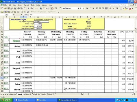 Excel Spreadsheet Template For Scheduling —