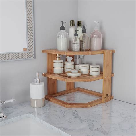 Hastings Home 3 Tier Bamboo Corner Shelf For Kitchen Or Bathroom