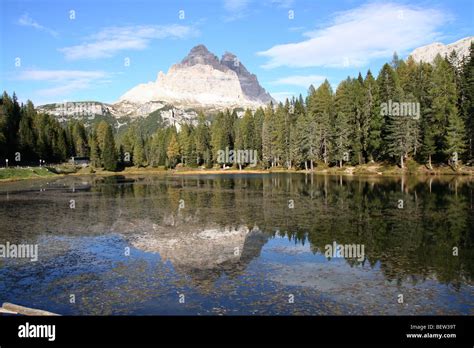 Tre Cime Di Lavaredo Reflected In Lago Antorno Italian Dolomites