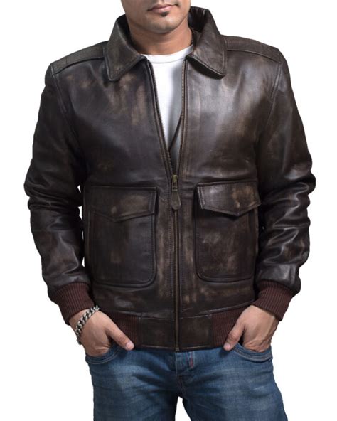 Mens A2 Distressed Brown Leather Bomber Jacket Xtremejackets