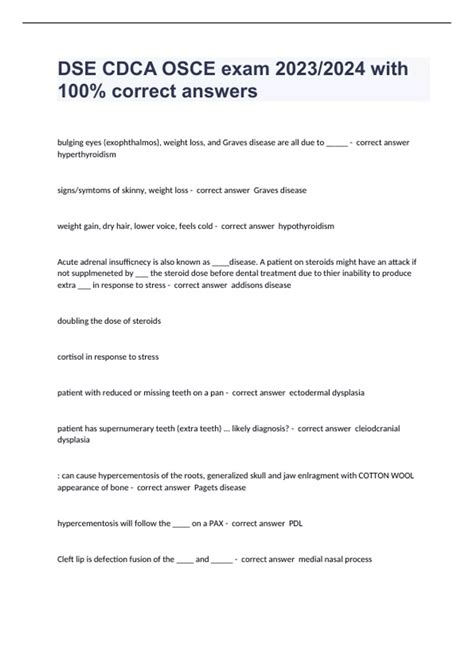 Dse Cdca Osce Exam With Correct Answers Dse Stuvia Us