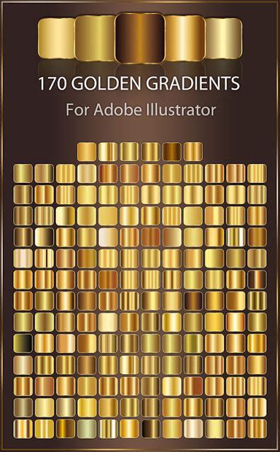 Quality Graphic Resources 170 Golden Gradients For Adobe Illustrator