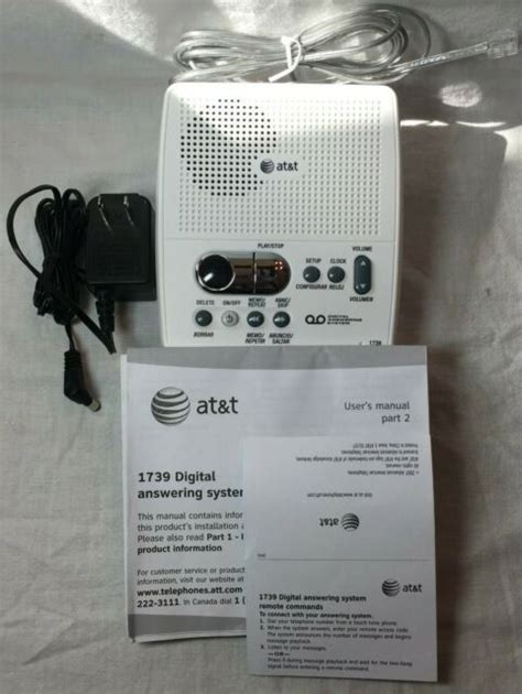 Atandt 1739 Digital Answering Machine System W Timeday White Tested And