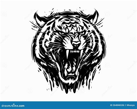 Ferocious Roaring Tiger Angry Tiger Vector Abstract Ink Splashes On
