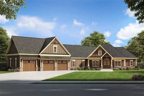 Craftsman House Plan With 3 Car Angled Garage 360080dk