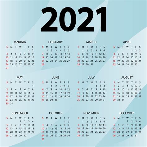 Calendrier 2021 Année Illustration Vectorielle La Semaine Commence