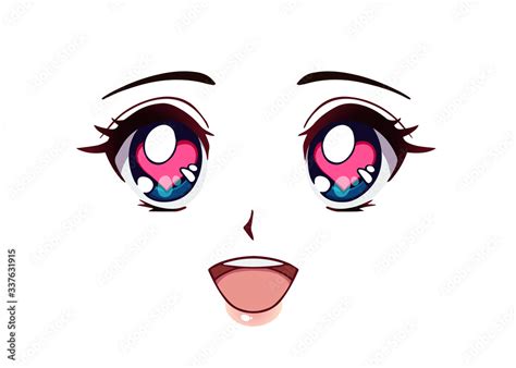 Happy Anime Face Manga Style Big Blue Eyes Stock Vector Adobe Stock