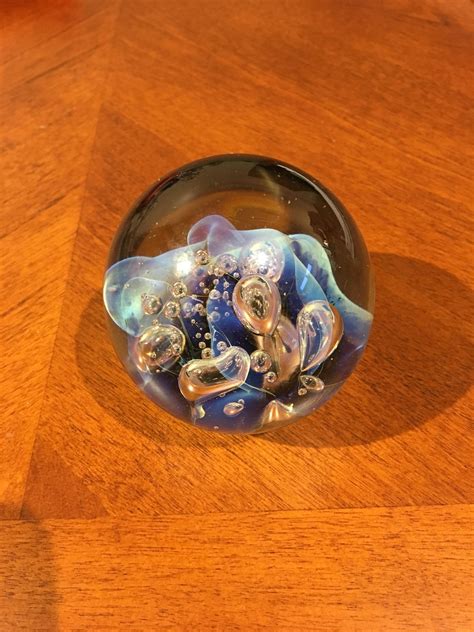 Vintage Paperweight Hand Blown Art Glass Orb With Bubbles Abstract