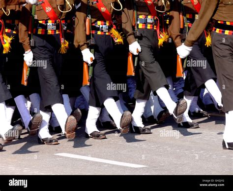 Army March Past In Uniform At The Republic Day Dress Rehearsal In New