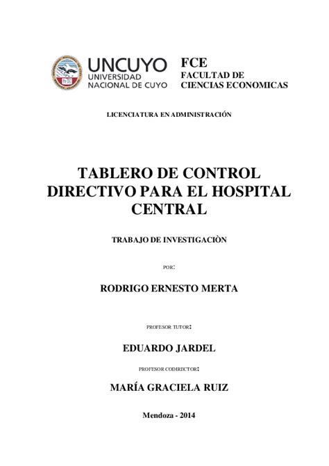 Pdf Tablero De Control Directivo Para El Hospital Central Eduardo