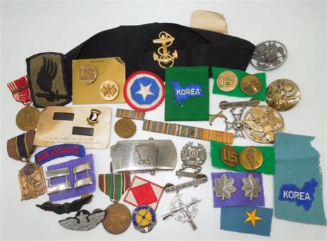 Huge Lot Wwi Wwii Korean War Vietnam Pins Patches Ribbons Insignia Lot