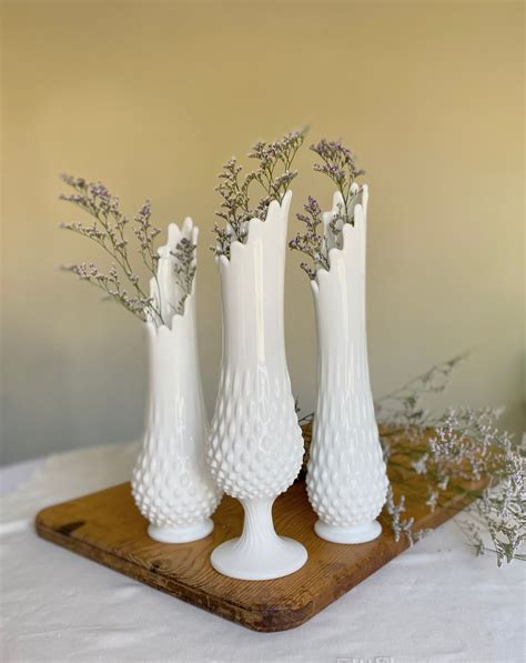 Fenton Hobnail Milk Glass Swung Vase Stemmed Footed Vase Etsy