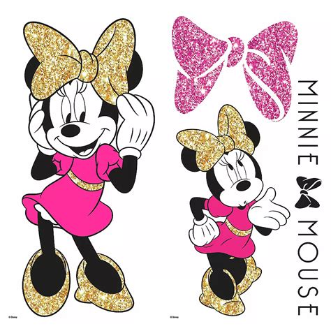 Glitter Gold And Pink Minnie Mouse Decals 4ct Party City