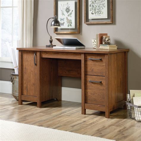Available in black and white colors. 53" Contemporary Two-Drawer Computer Desk in Milled Cherry ...