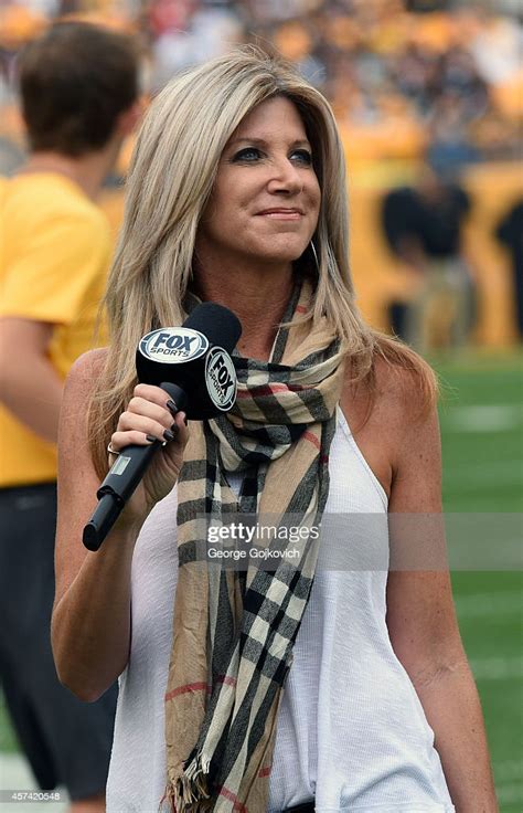 Fox Sports Nfl Sideline Reporter Laura Okmin Looks On From The News