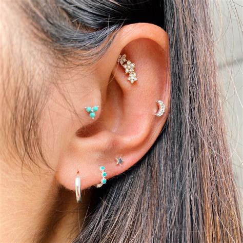 Zohreh V Jewellery Mini Turquoise Trilogy Huggie Hoop Earring