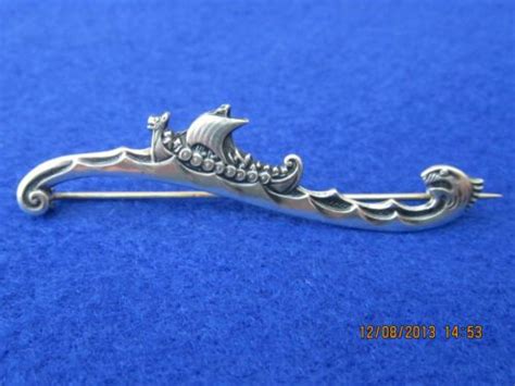 Solid Silver 830s Viking Ship Brooch By Emil Hoye Norway Circa1930