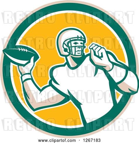 Vector Clip Art Of Retro Male American Football Player Throwing In A