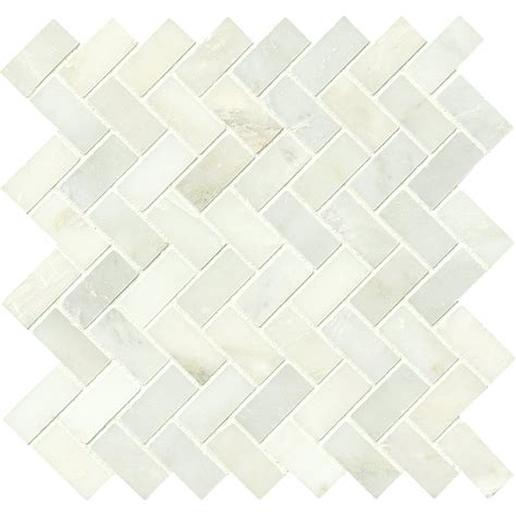 Greecian White Herringbone Pattern 12 In X 12 In X 10 Mm Polished Marble Mesh Mounted Mosaic