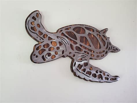 Sea Turtle Wall Decor Metal Art On Wood Made In Usa Marine Turtle