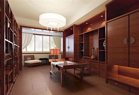 Chinese Study Room With Wood Furniture Set Architecture Ideas