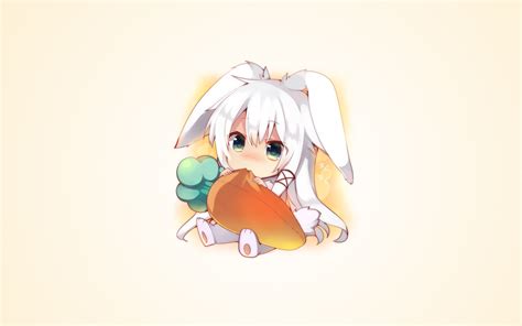 Blue Eyes Chibi Animal Ears White Hair Simple Background