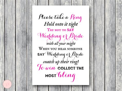 Hot Pink Dont Say Bride Or Wedding Game Printabell Express