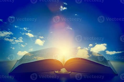 Open Old Book Light From The Sky Heaven Education Religion Concept