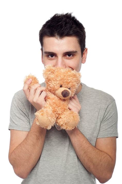 Man Cuddling Teddy Bear Stock Image Image Of Adult Affection 18400995