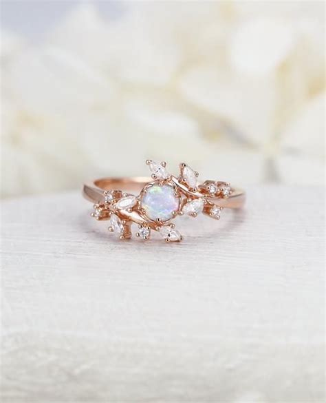 Opal Engagement Ring Vintage Rose Gold Engagement Ring Diamond Etsy