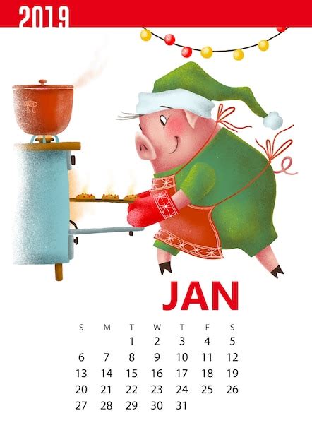 Premium Vector Calendars Illustration Of Funny Pig For January 2019