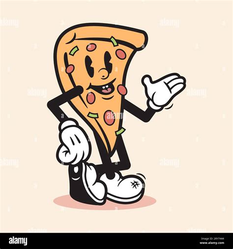 Pizza Mascot Cartoon Character Vintage Pizza Character Funny Pizza