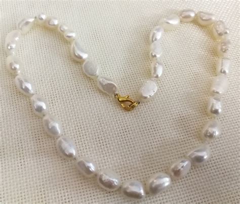 Women Jewelry 9x10mm White Pearl Baroque Beads Handmade Necklace Gold
