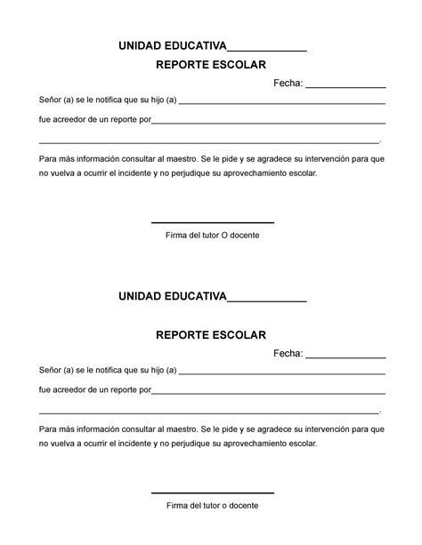 Formato Editable Reporte Escolar Unidad Educativa