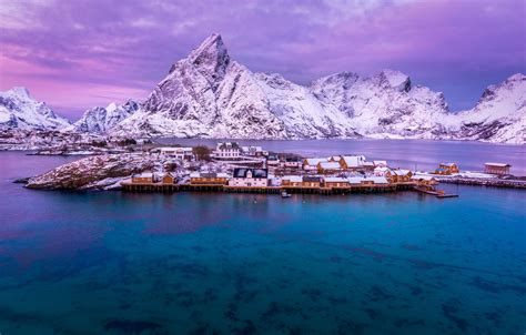 Wallpaper Winter Sea The Sky Clouds Snow Mountains Norway Bay