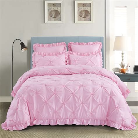 Hig 5 Piece Pink Shabby Chic Style Comforter Set Queen Size Classic