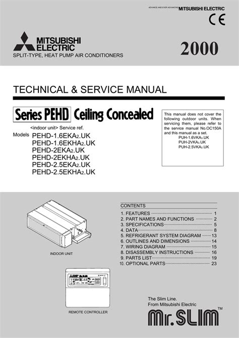 Mitsubishi electric reserves the right to make any variation in technical specification to the equipment. Mitsubishi Mr.Slim PEH-EAK Service manual | Manualzz