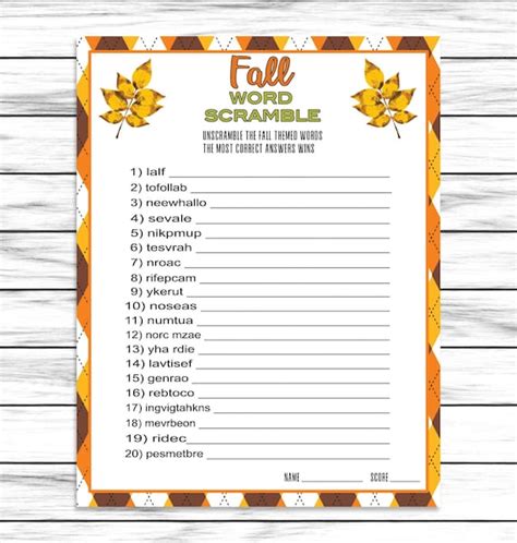 Fall Word Scramble Game Printable Or Virtual Game For Adults Etsy